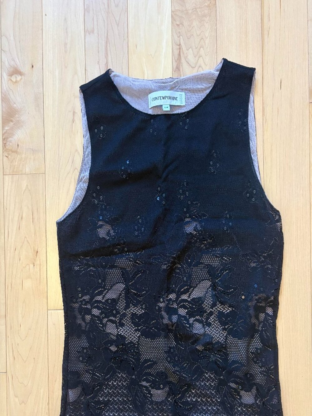 lace sequin black mesh tank top
